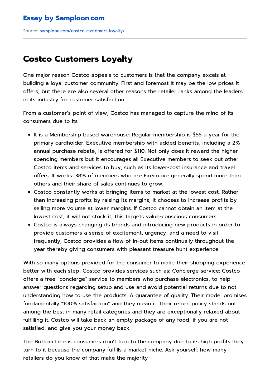 Costco Customers Loyalty essay