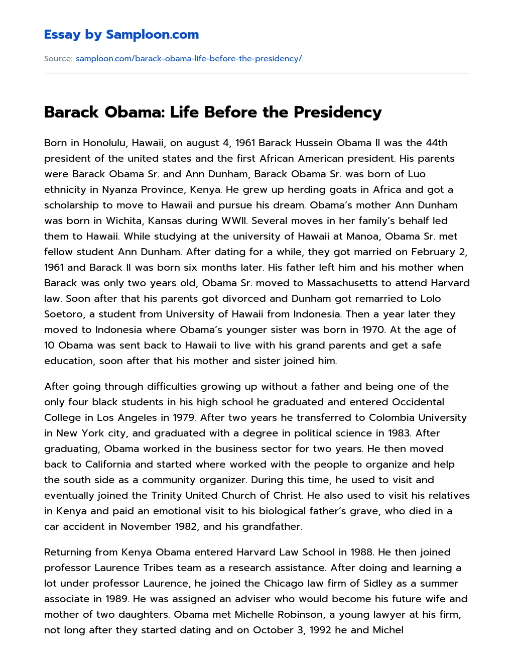 Barack Obama: Life Before the Presidency essay