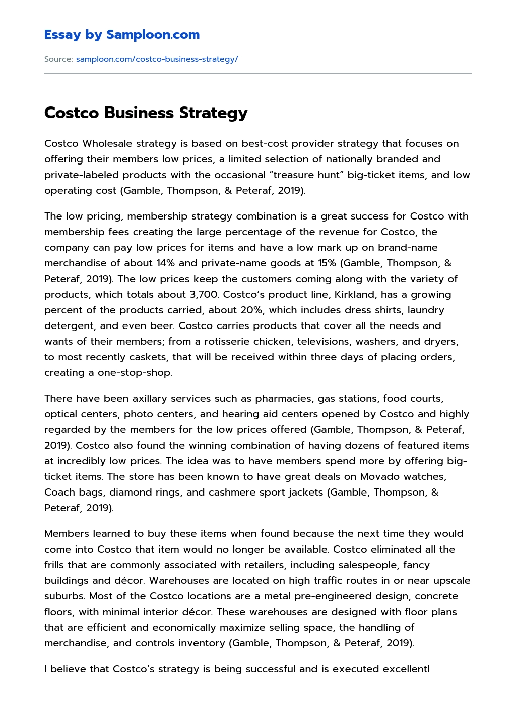 Costco Business Strategy essay
