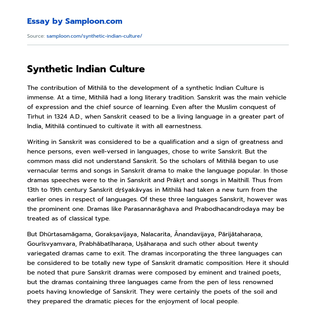 Synthetic Indian Culture essay
