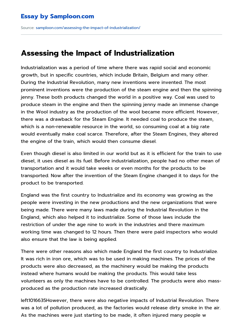 Assessing the Impact of Industrialization essay