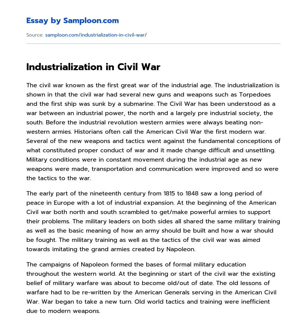 Industrialization in Civil War Review essay