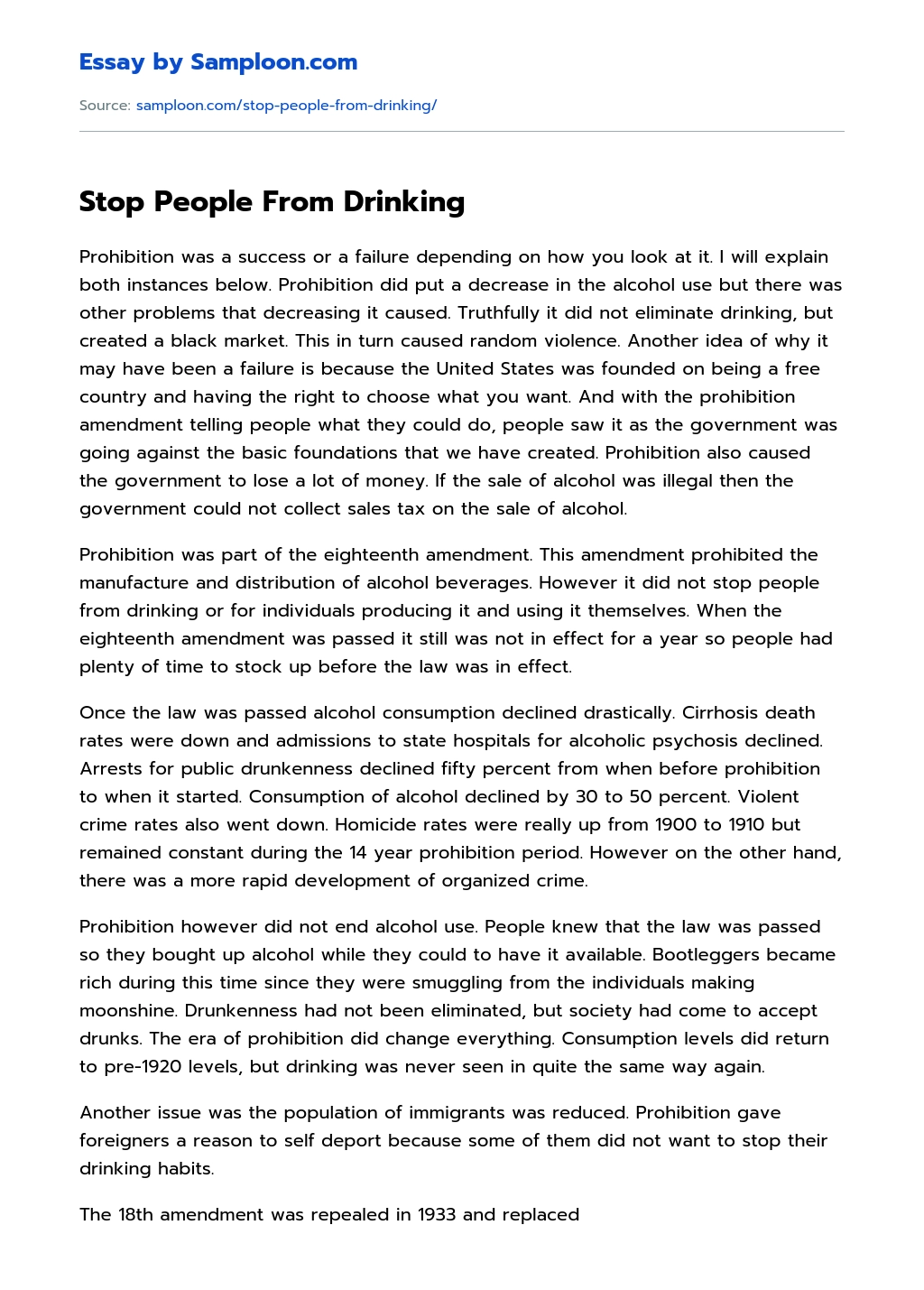 Stop People From Drinking essay