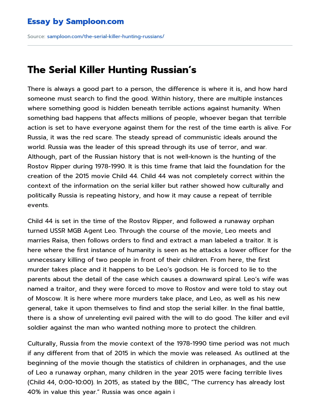 The Serial Killer Hunting Russian’s essay