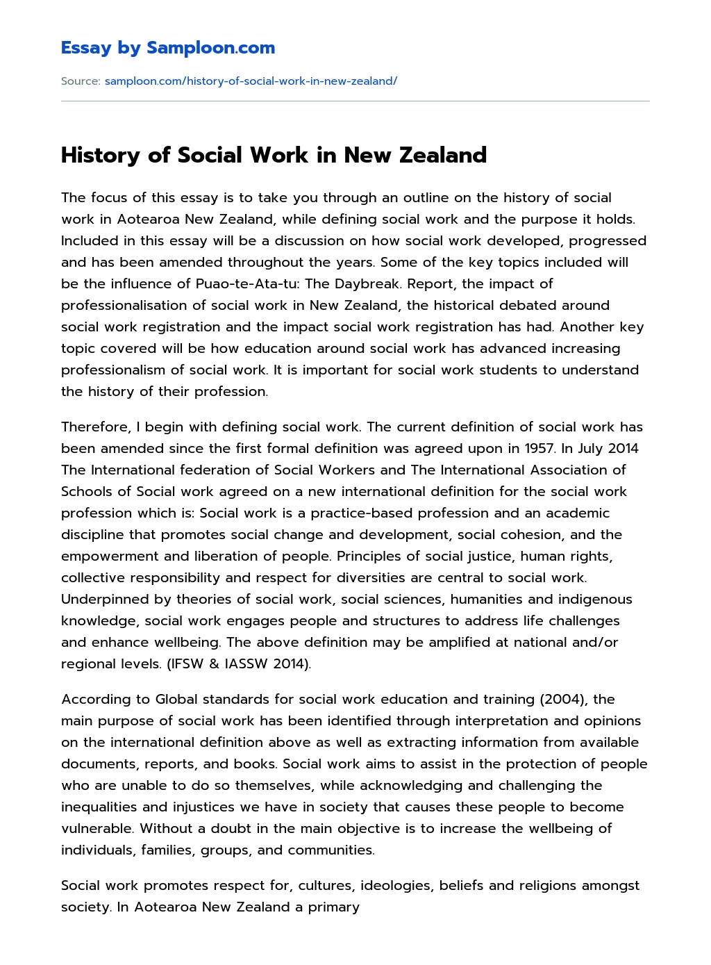 History of Social Work in New Zealand essay