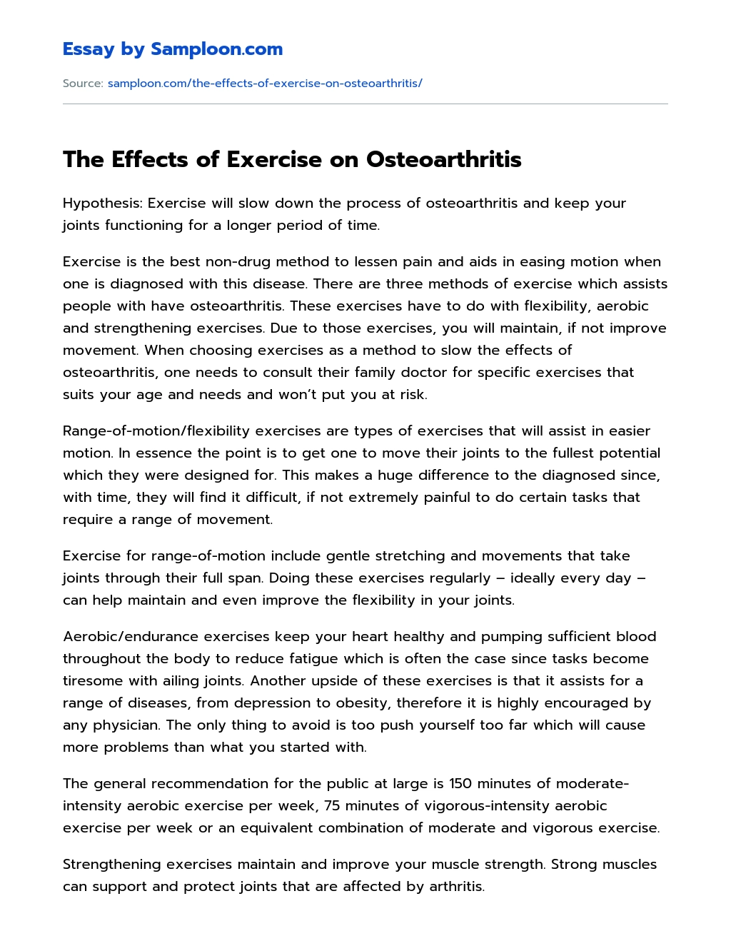 The Effects of Exercise on Osteoarthritis essay