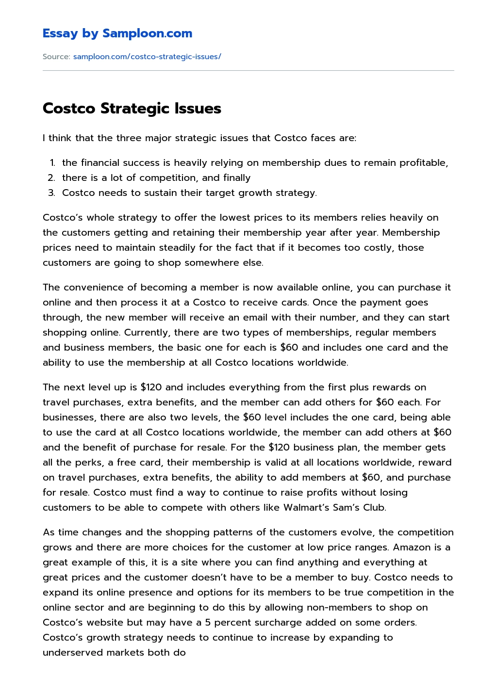 Costco Strategic Issues essay