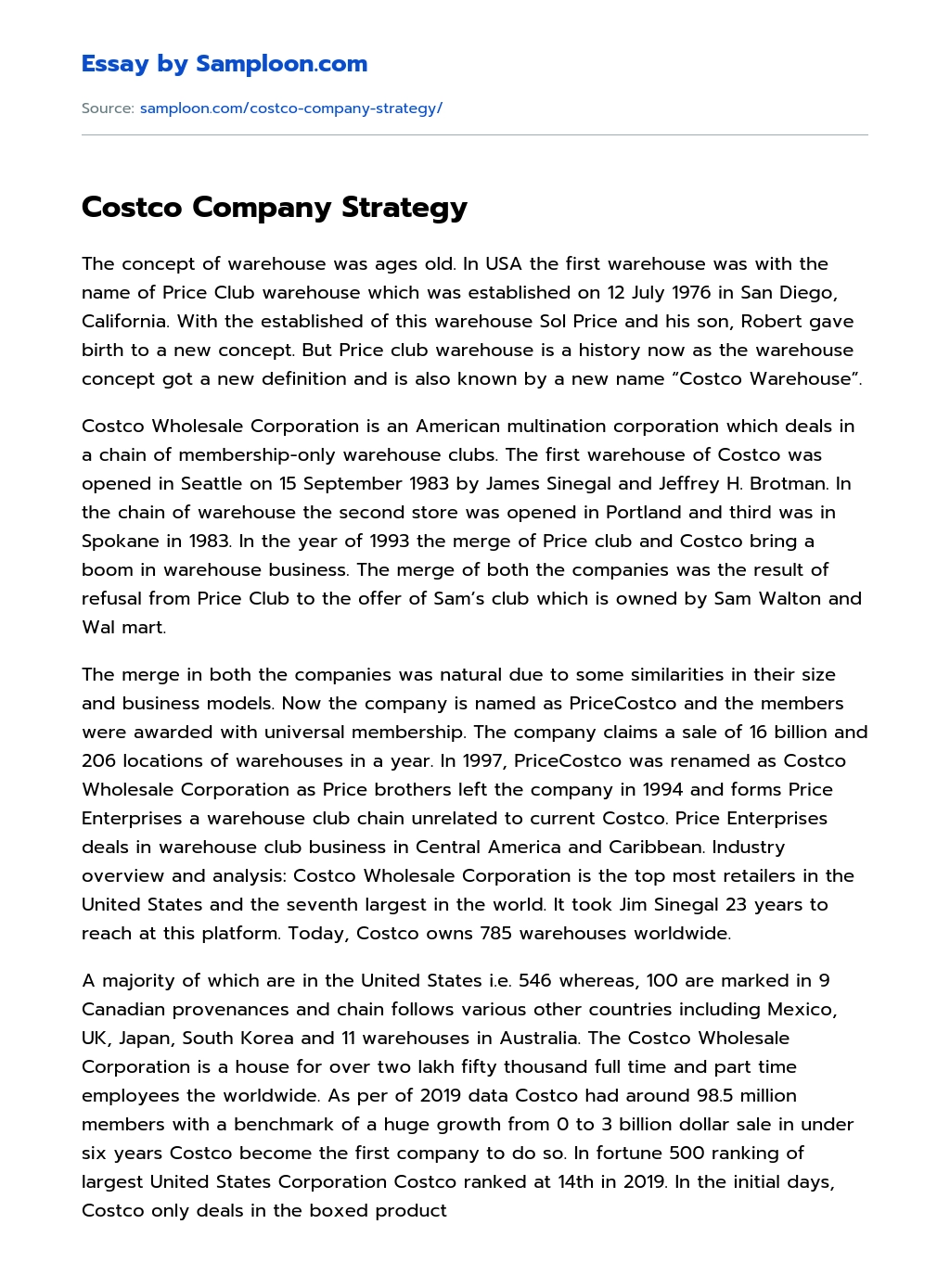 Costco Company Strategy essay