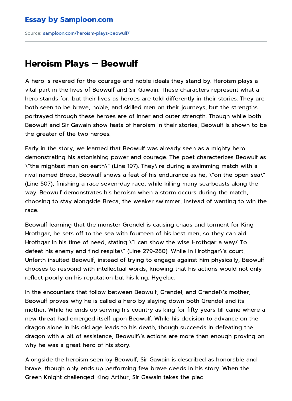 Heroism Plays – Beowulf essay