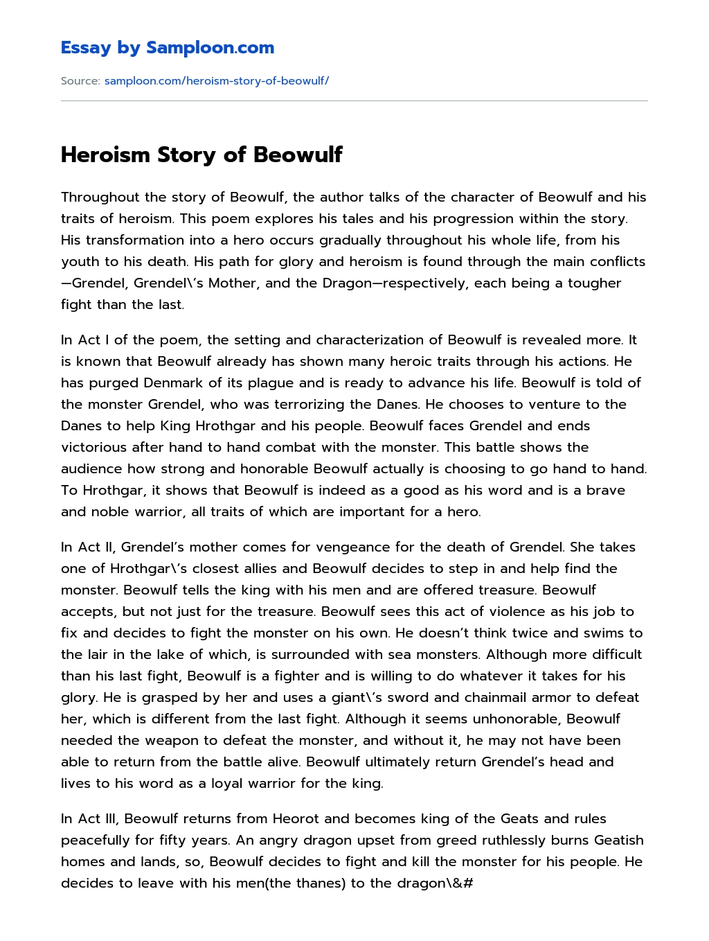 Heroism Story of Beowulf essay