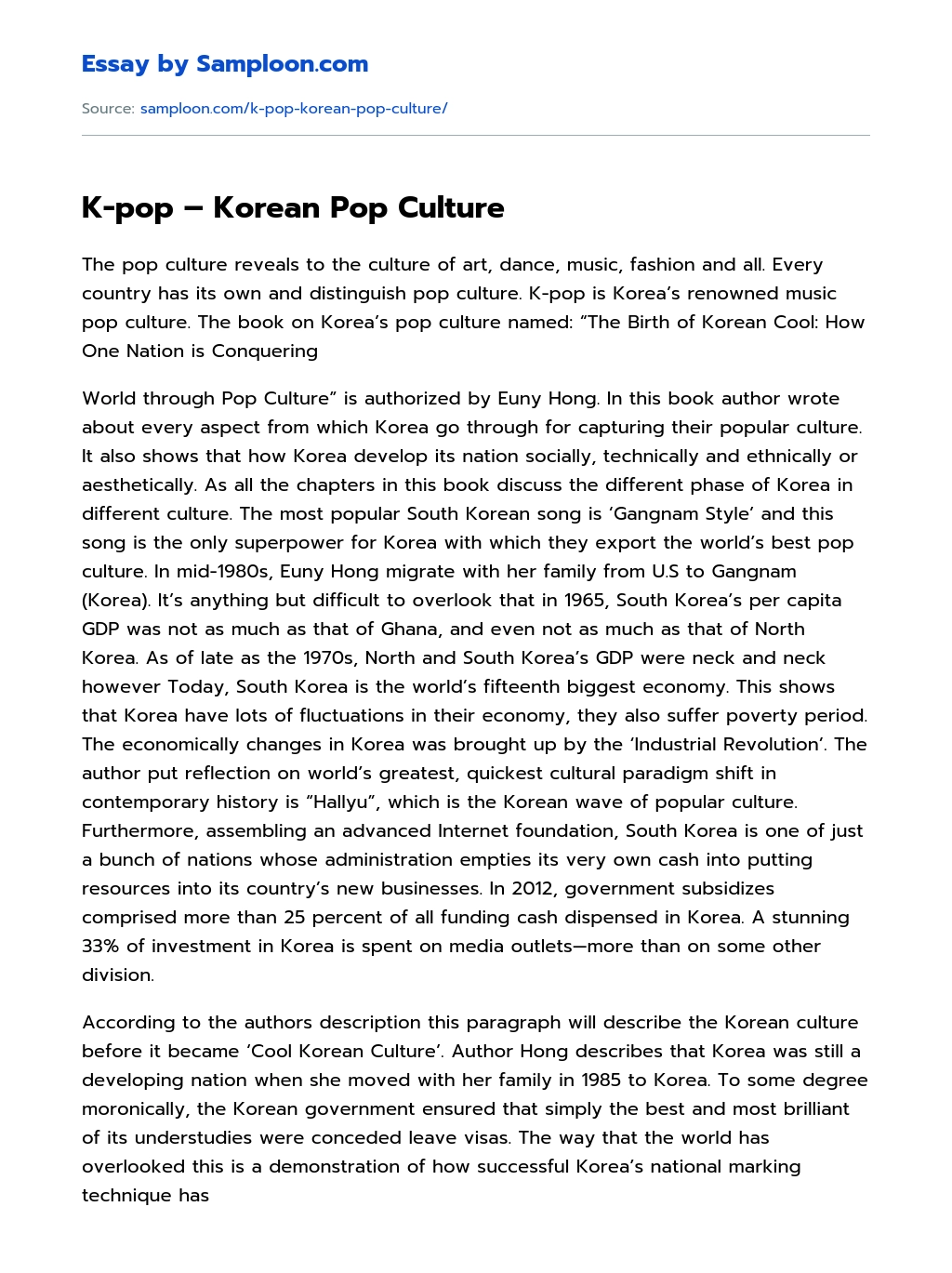 K-pop – Korean Pop Culture essay