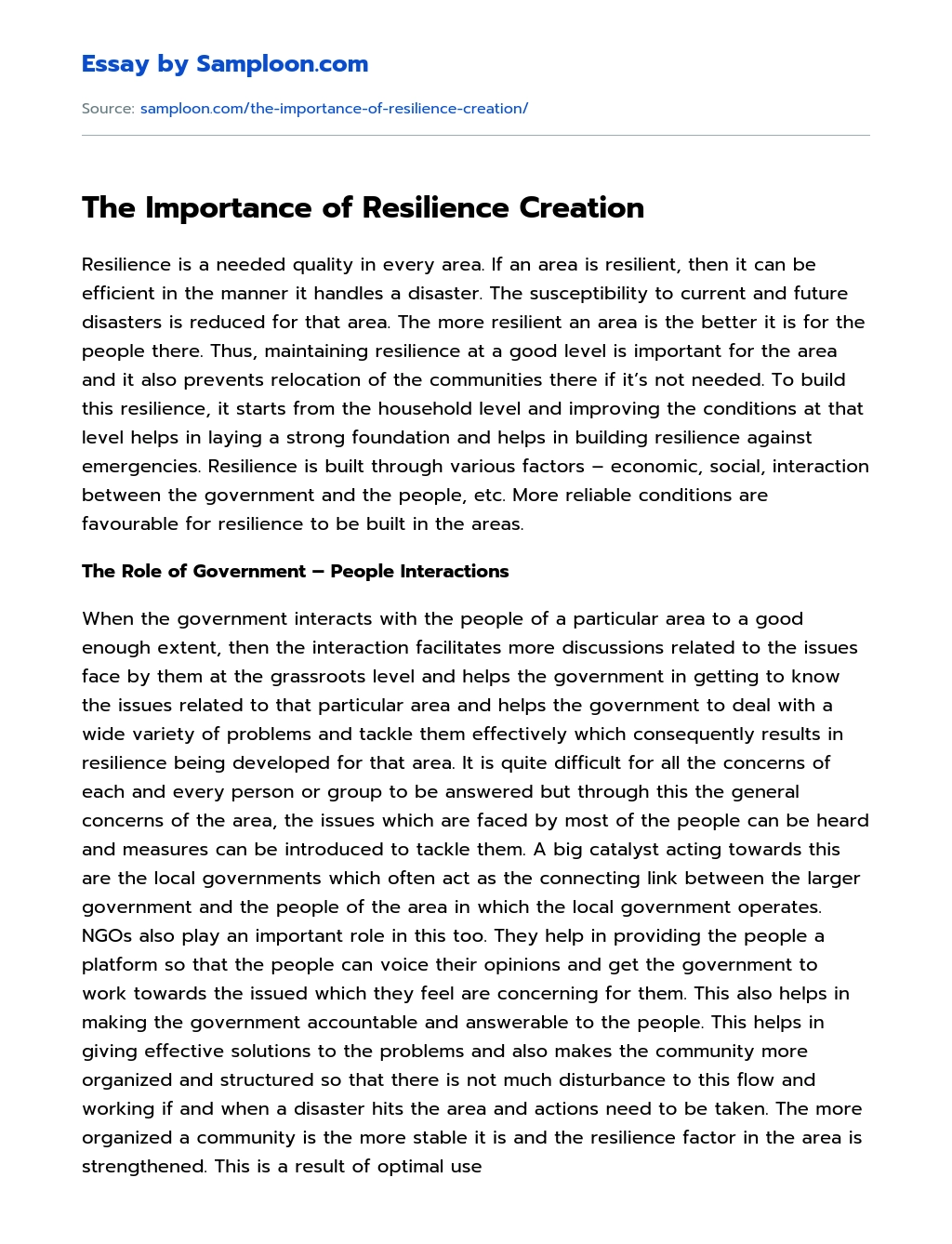 The Importance of Resilience Creation essay