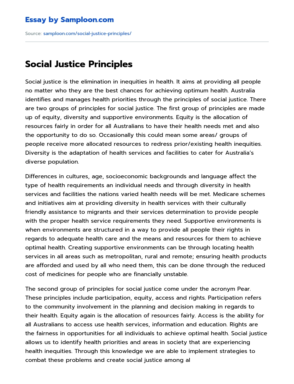 Social Justice Principles essay
