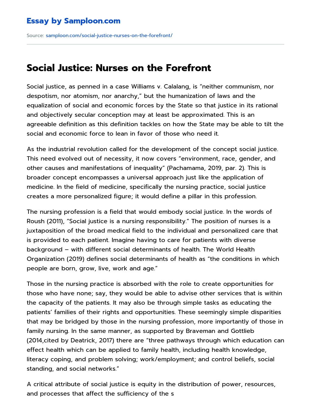 Social Justice: Nurses on the Forefront essay