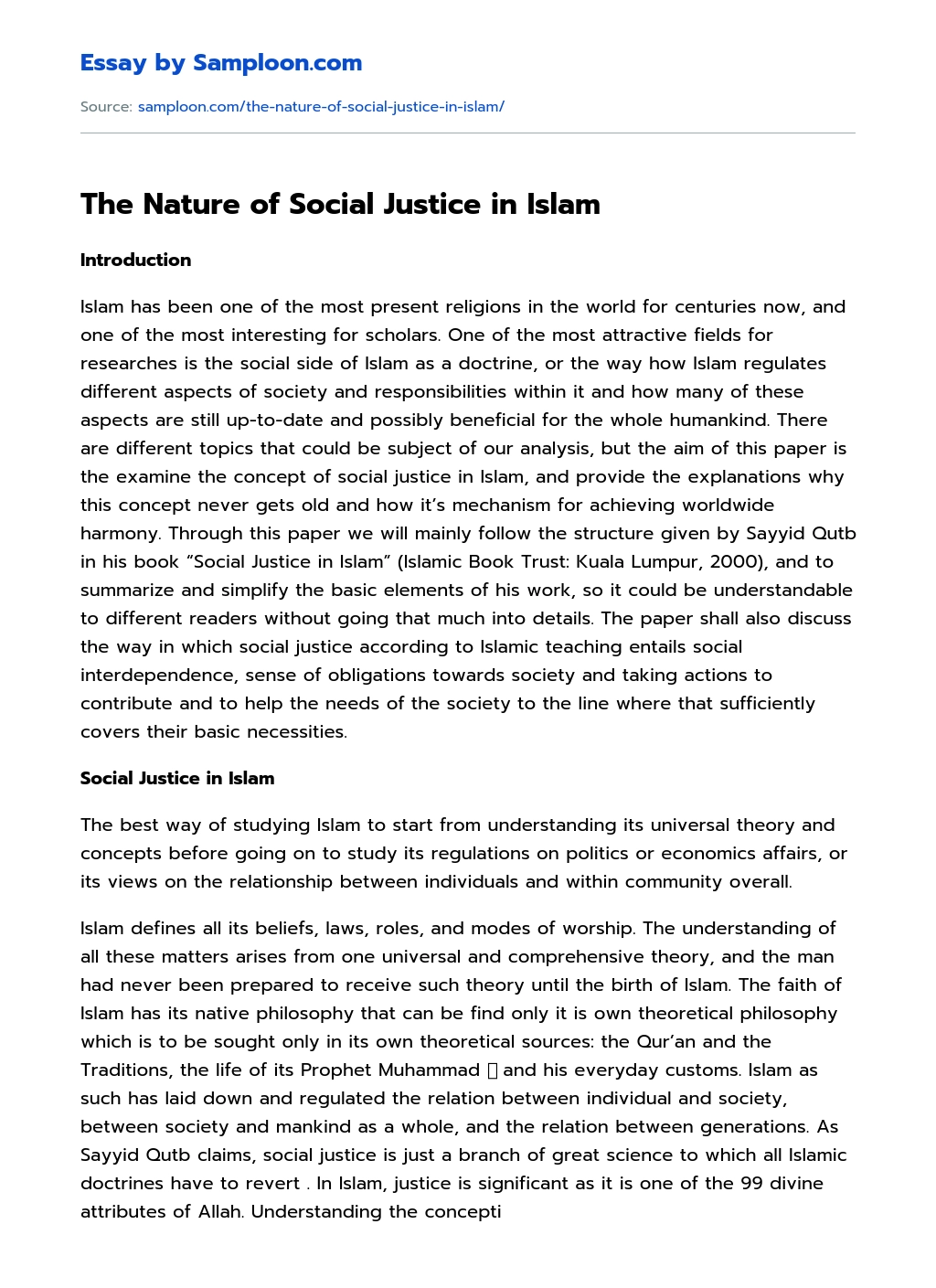 The Nature of Social Justice in Islam essay