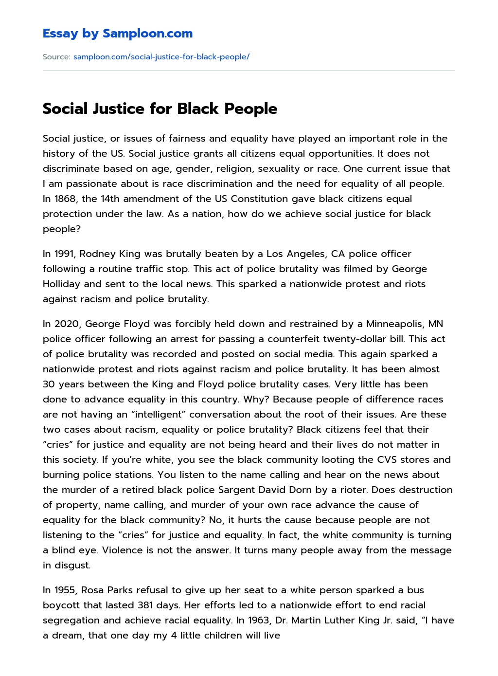 Social Justice for Black People essay