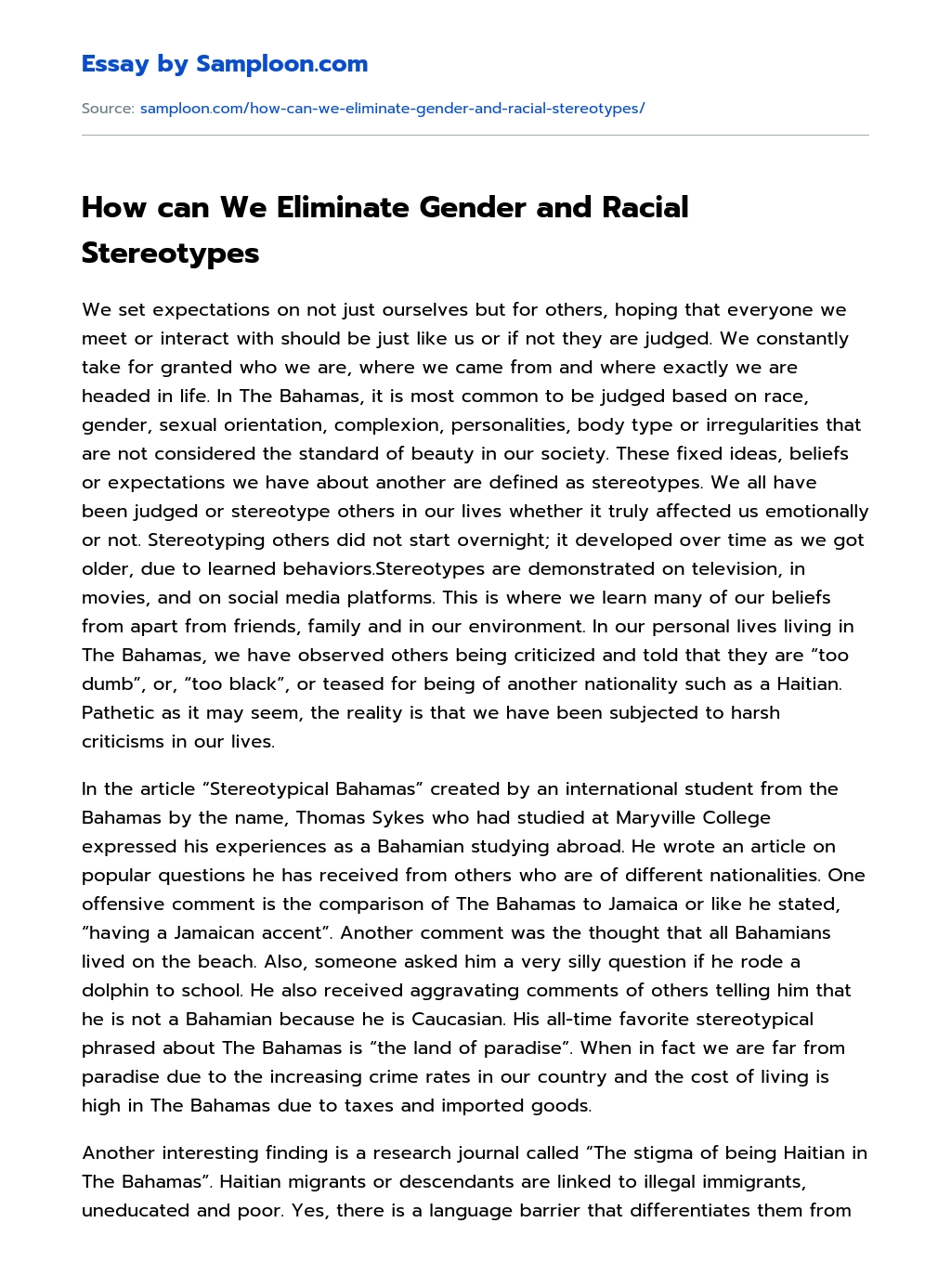 How can We Eliminate Gender and Racial Stereotypes essay