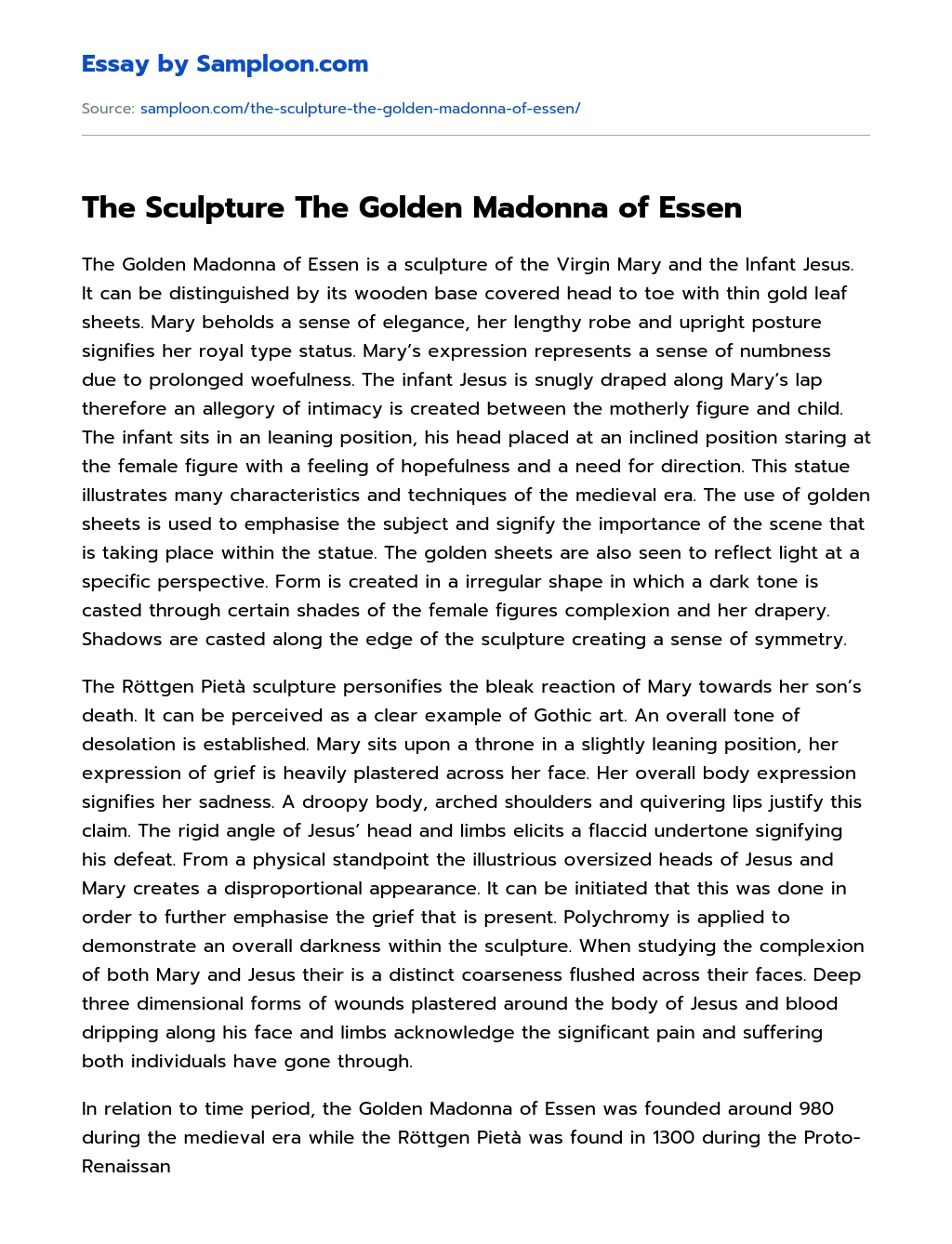 The Sculpture The Golden Madonna of Essen essay