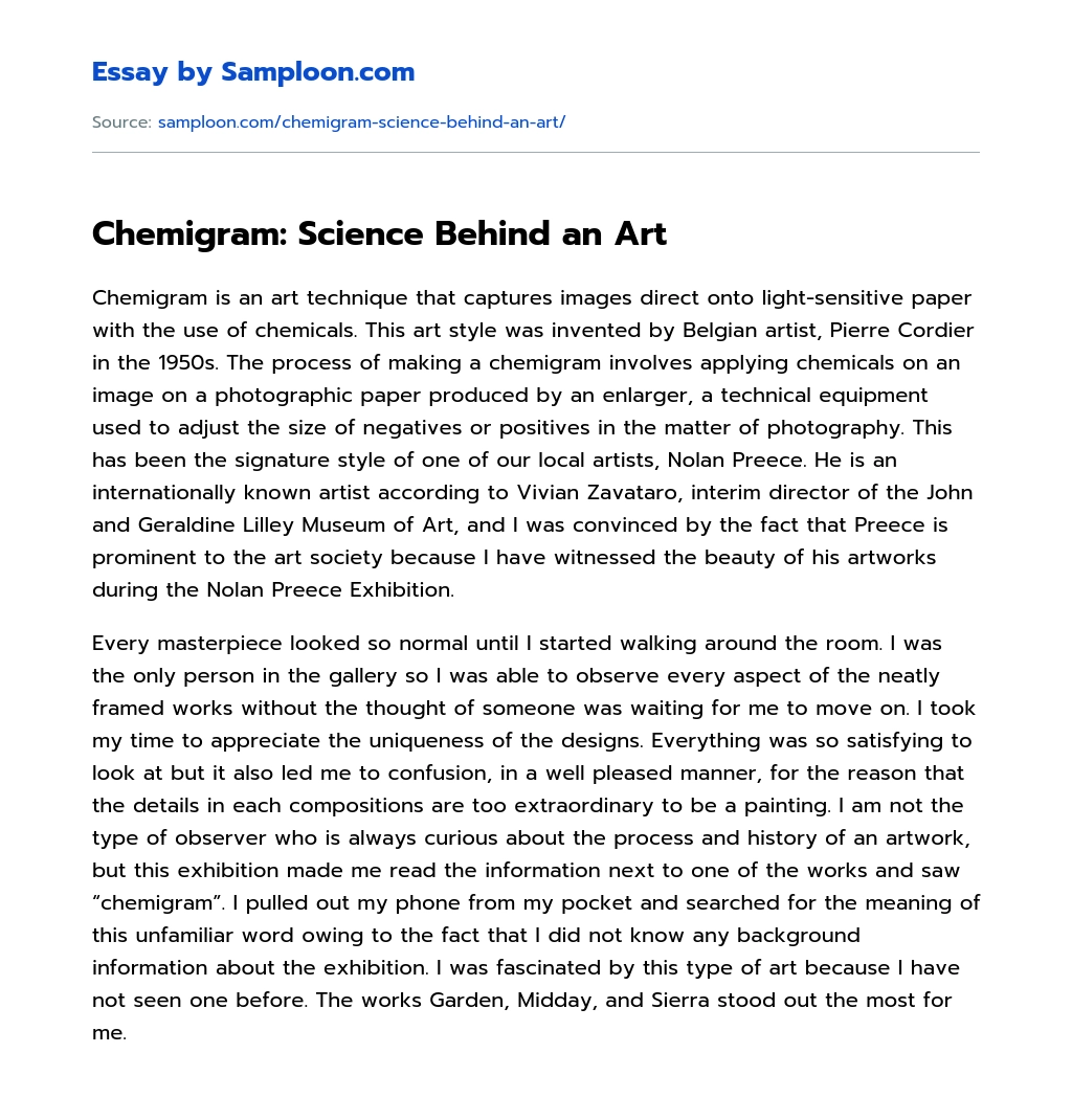 Chemigram: Science Behind an Art Analytical Essay essay