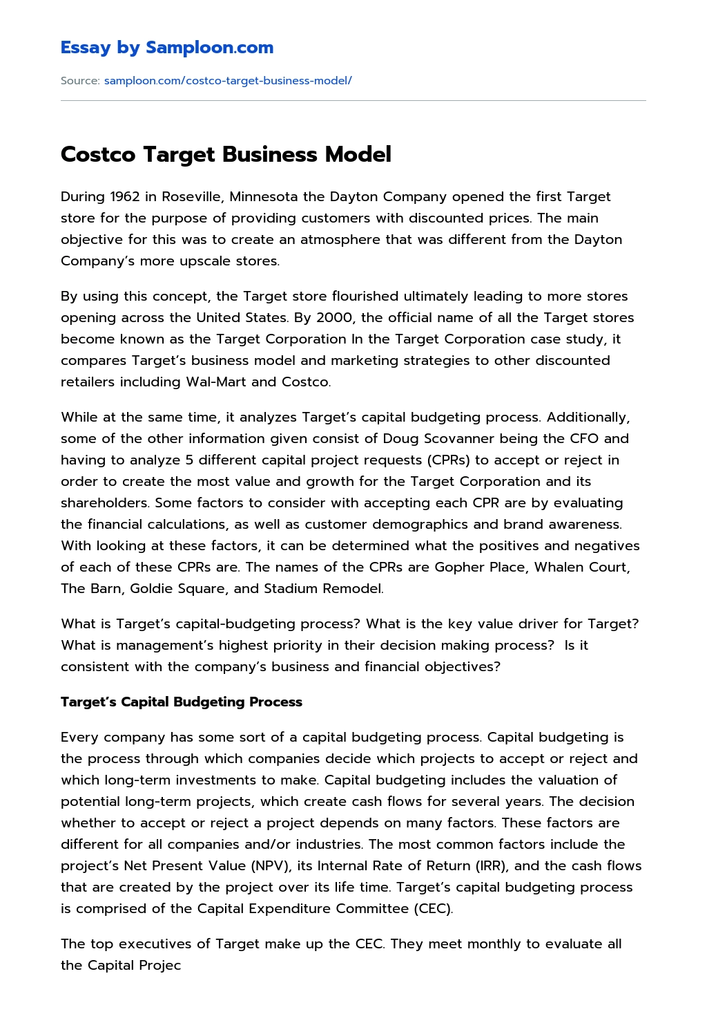 Costco Target Business Model essay