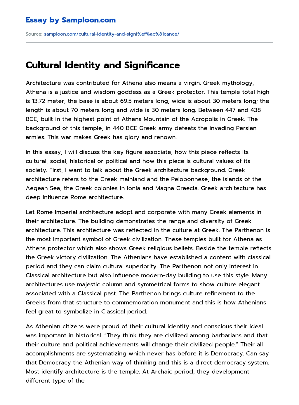 Cultural Identity and Signiﬁcance essay