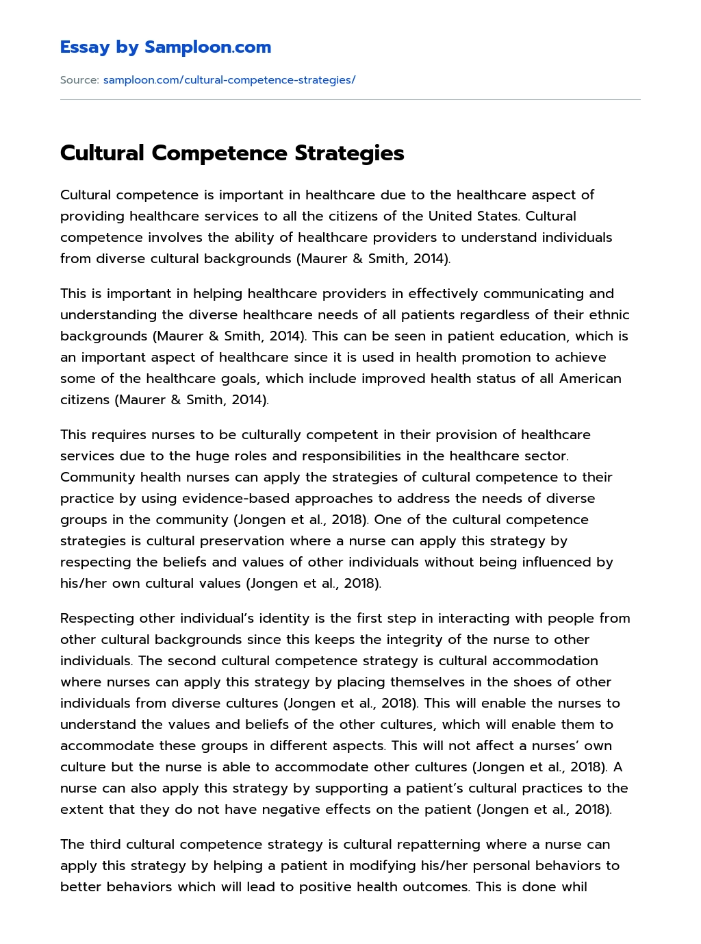 Cultural Competence Strategies essay