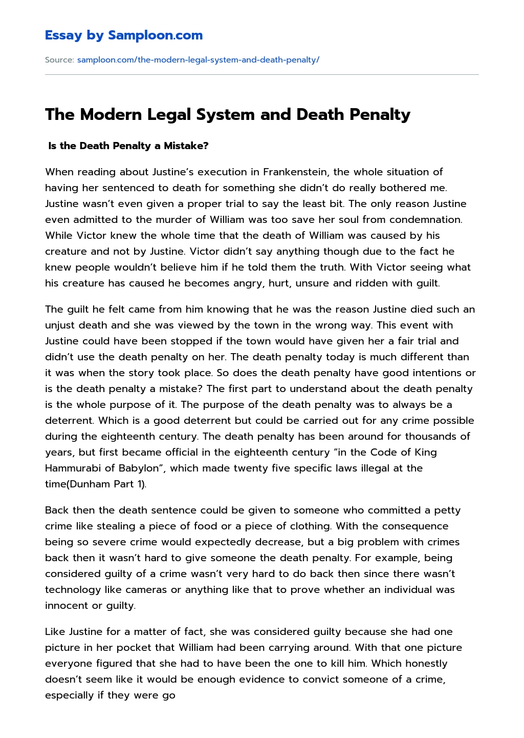 The Modern Legal System and Death Penalty essay