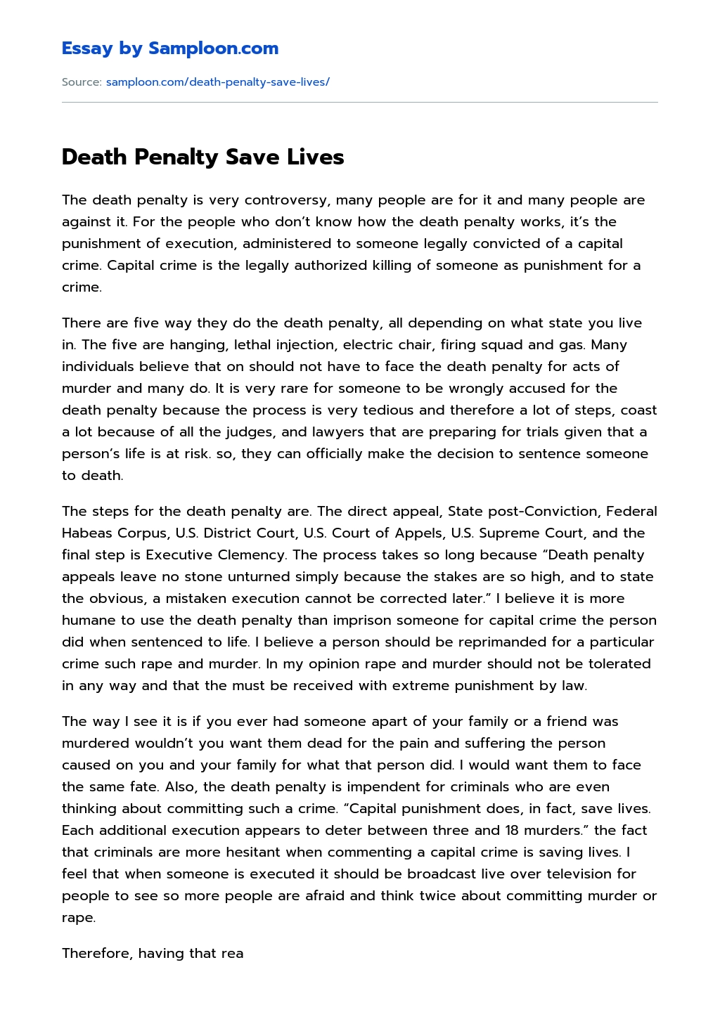 Death Penalty Save Lives essay
