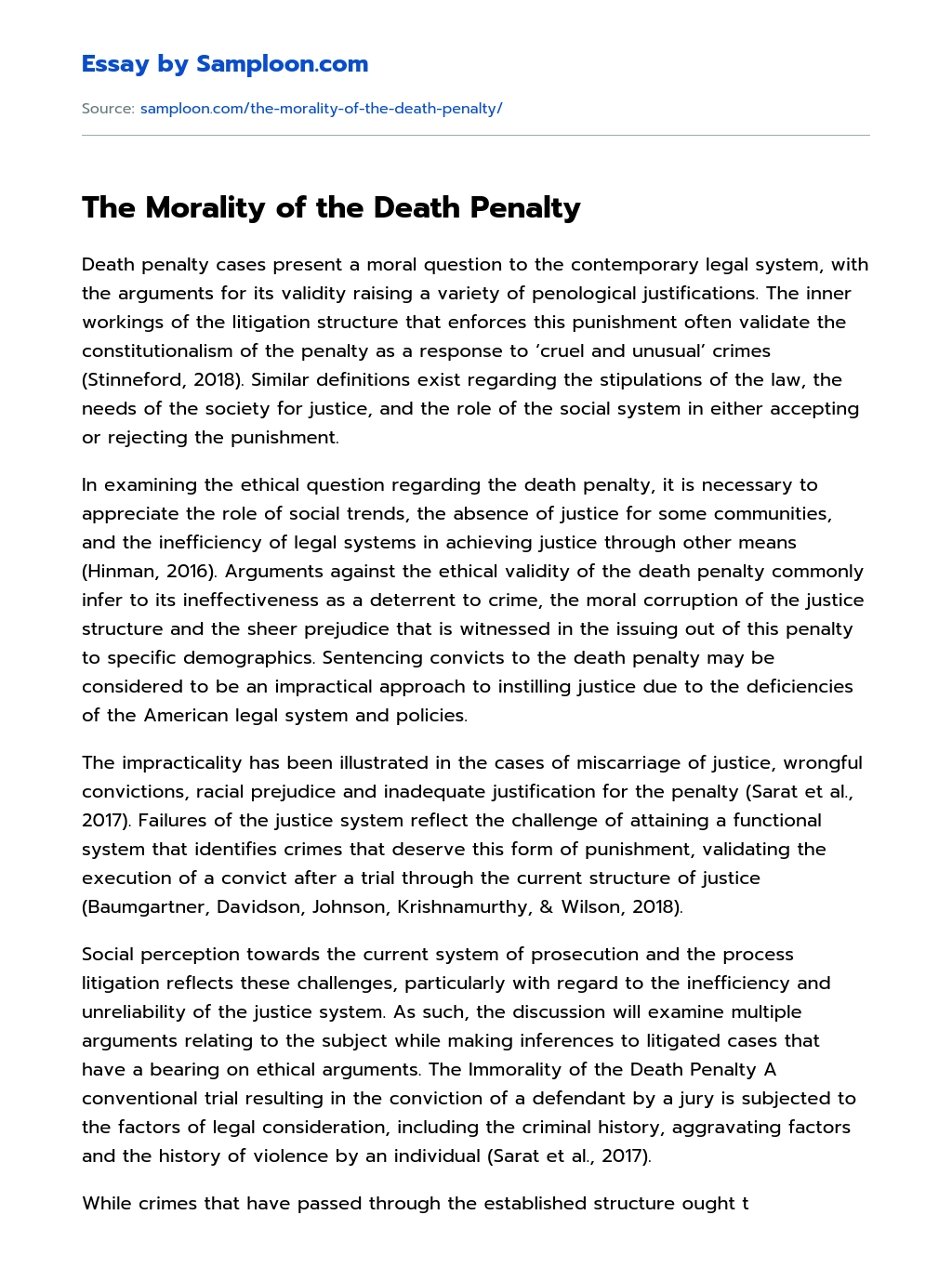 The Morality of the Death Penalty essay
