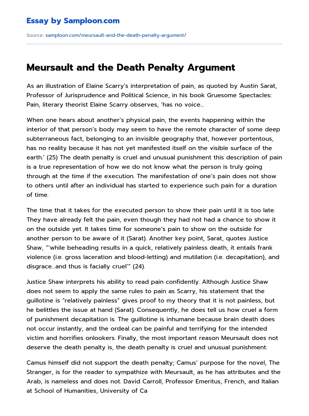 Meursault and the Death Penalty Argument essay