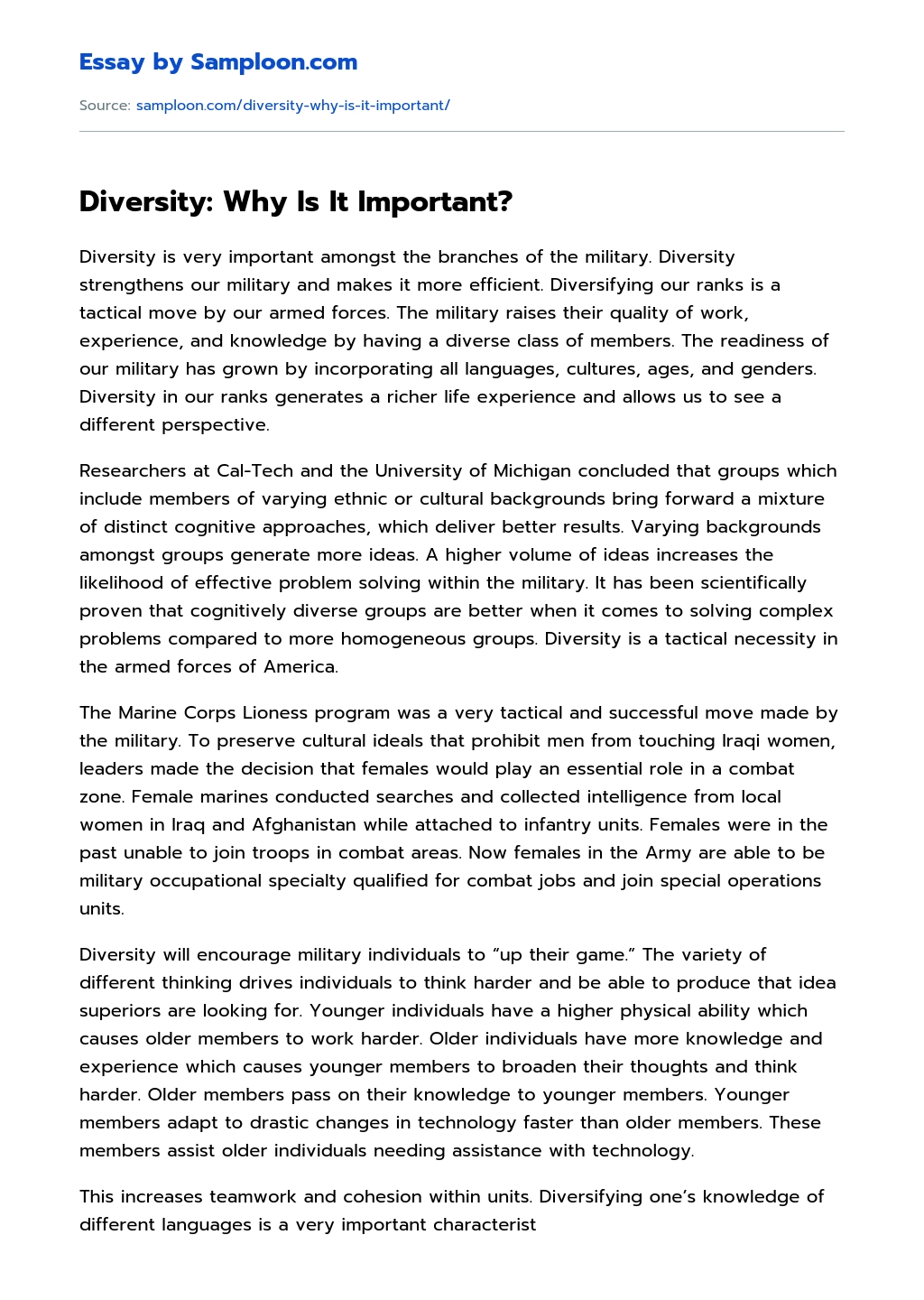 Diversity: Why Is It Important? essay