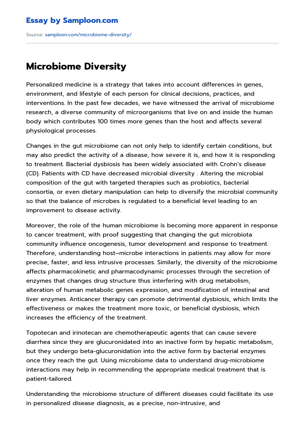Microbiome Diversity essay
