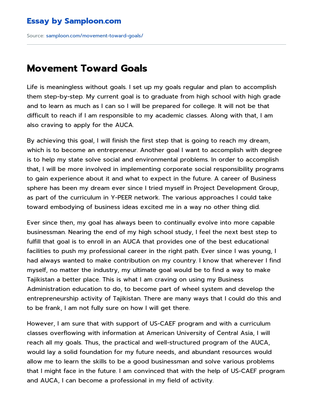 Movement Toward Goals essay