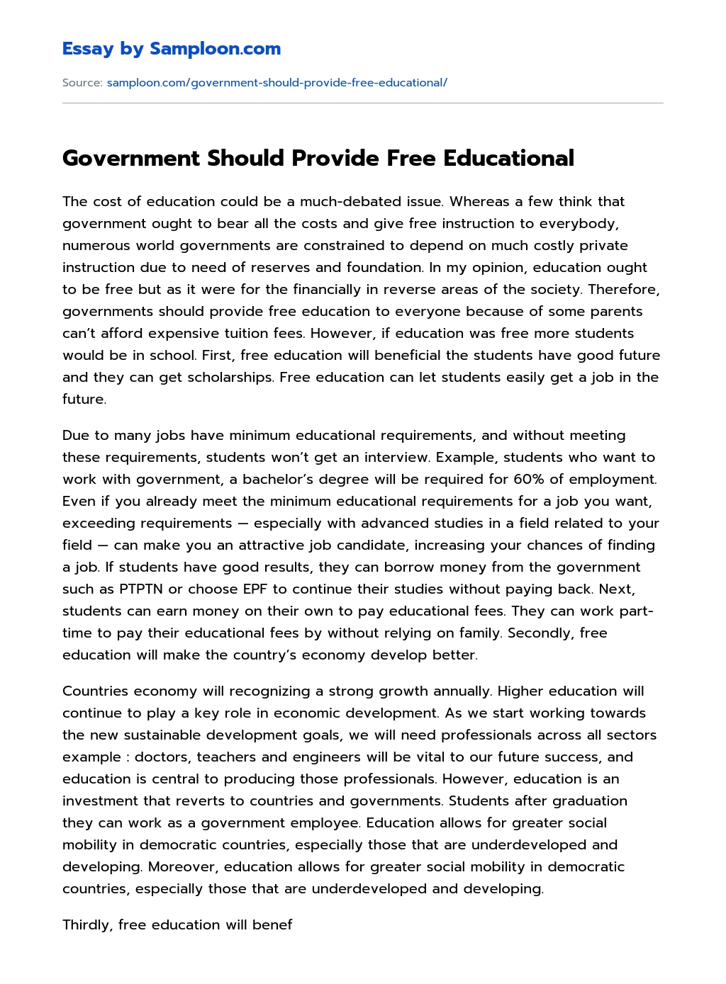 Government Should Provide Free Educational essay