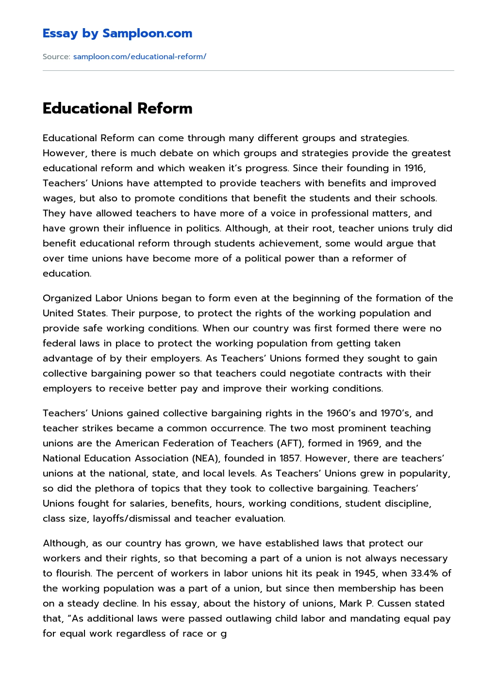 Educational Reform essay