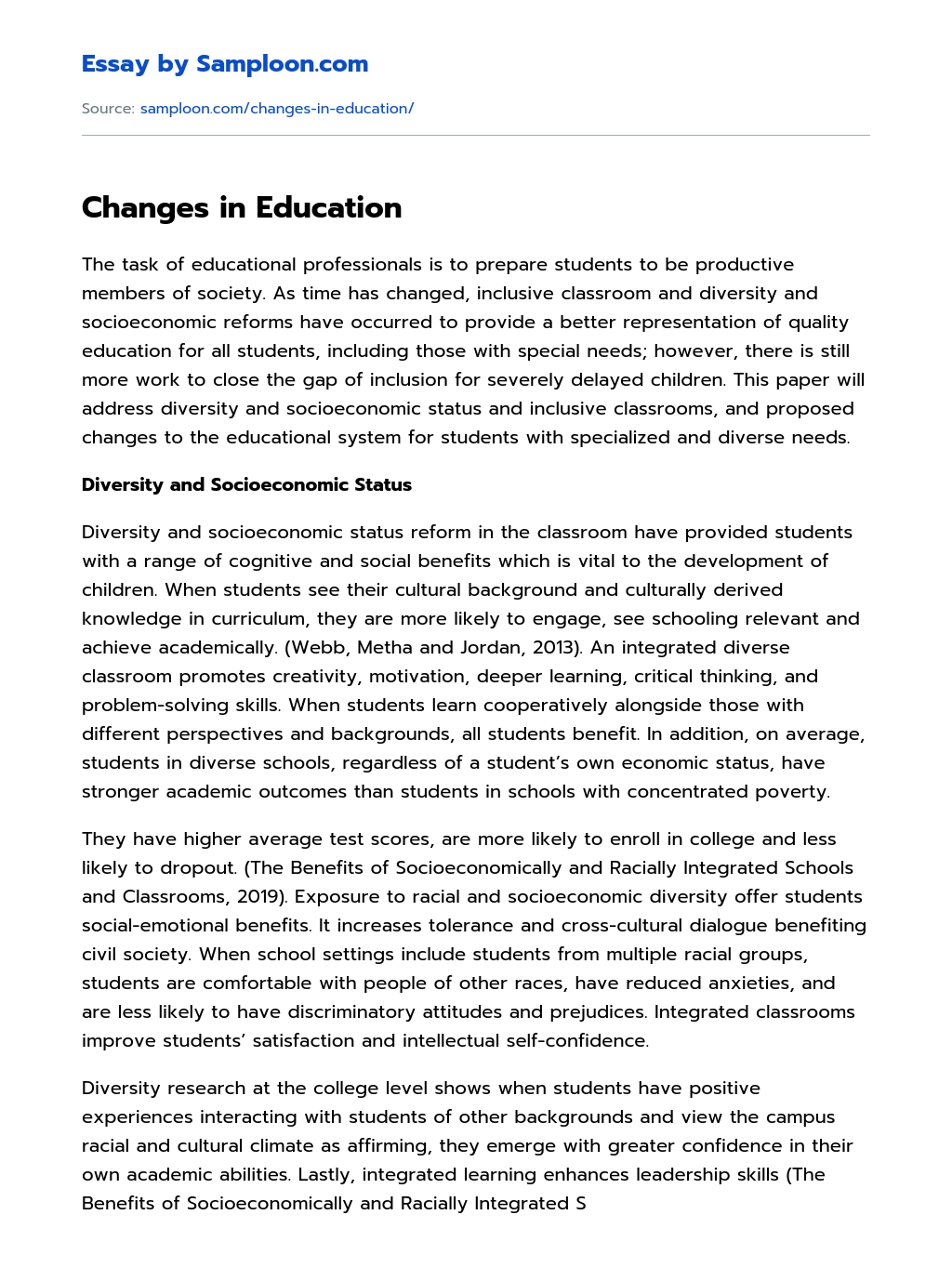 Changes in Education essay