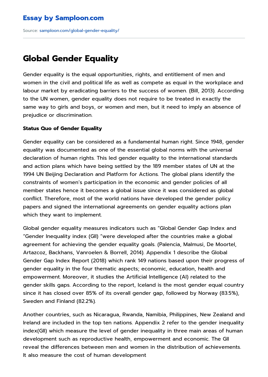 Global Gender Equality essay