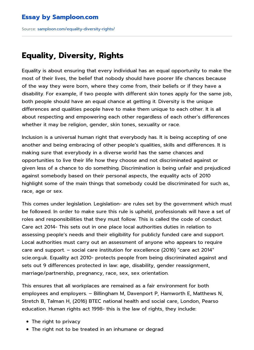 Equality, Diversity, Rights essay
