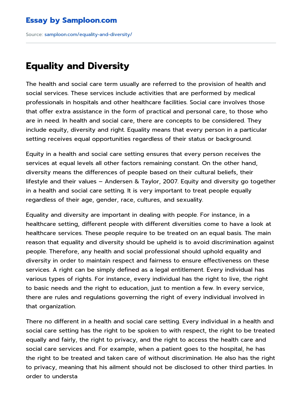 Equality and Diversity essay