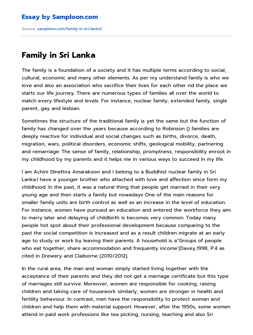 Family in Sri Lanka essay