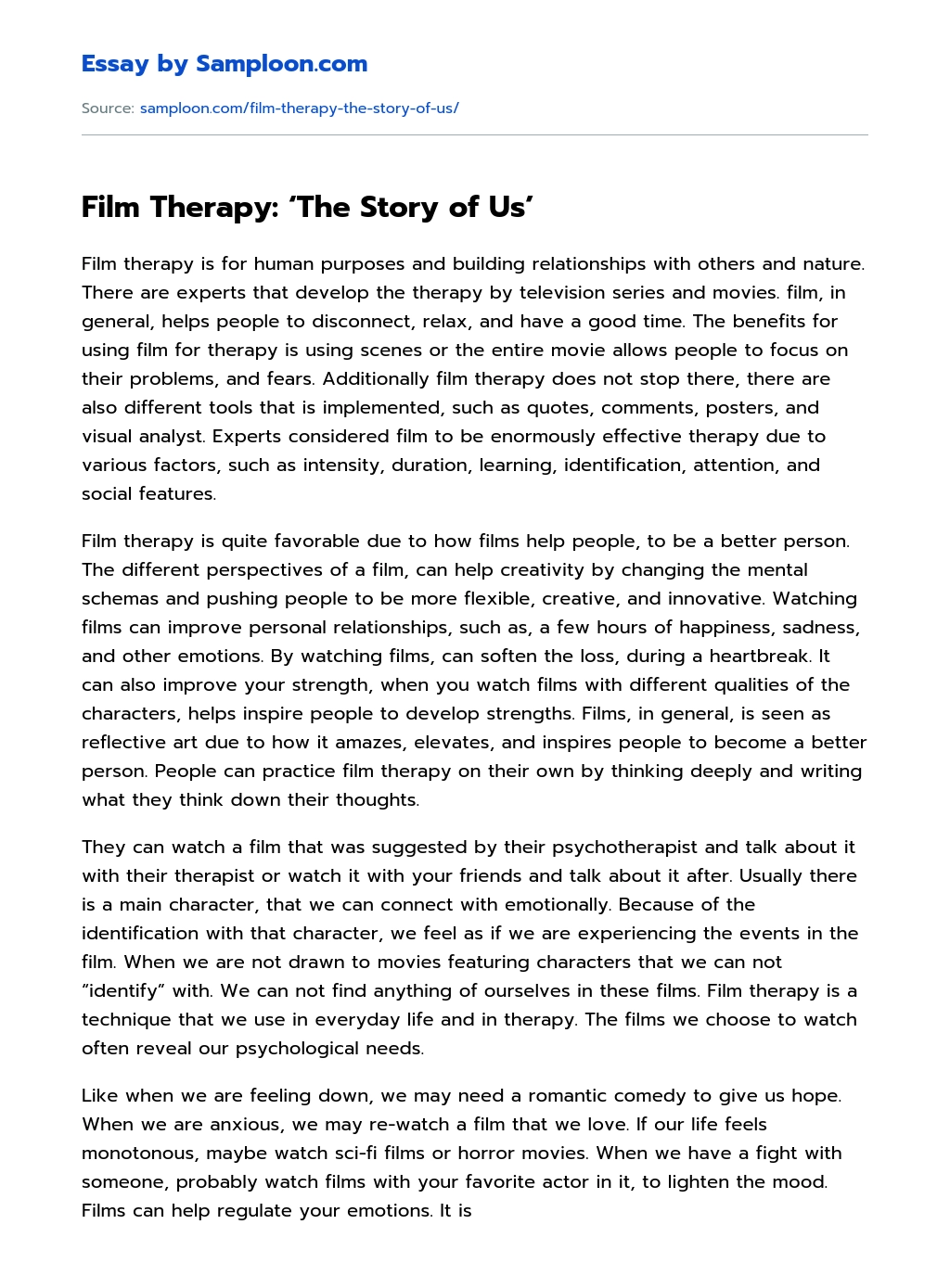 Film Therapy: ‘The Story of Us’ Analytical Essay essay
