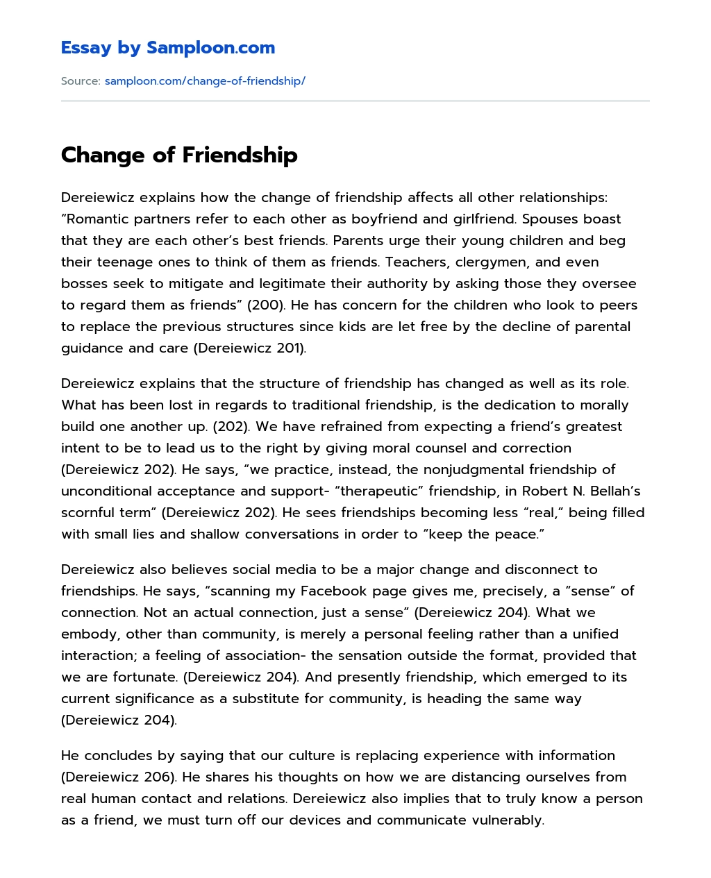 Change of Friendship Problem Solution Essay essay