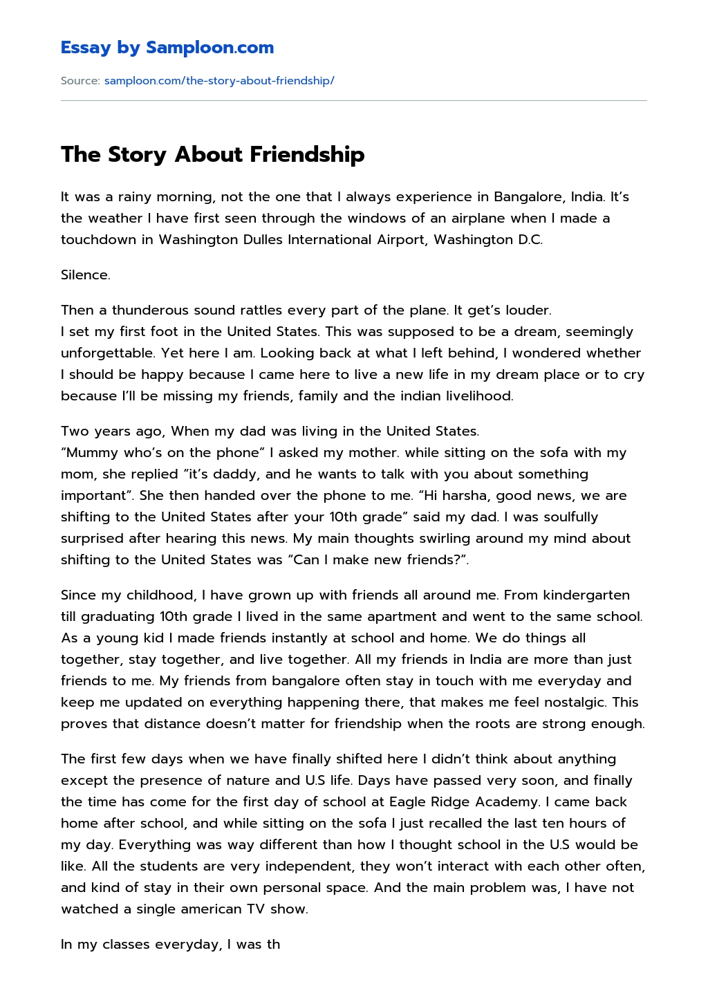 The Story About Friendship  essay