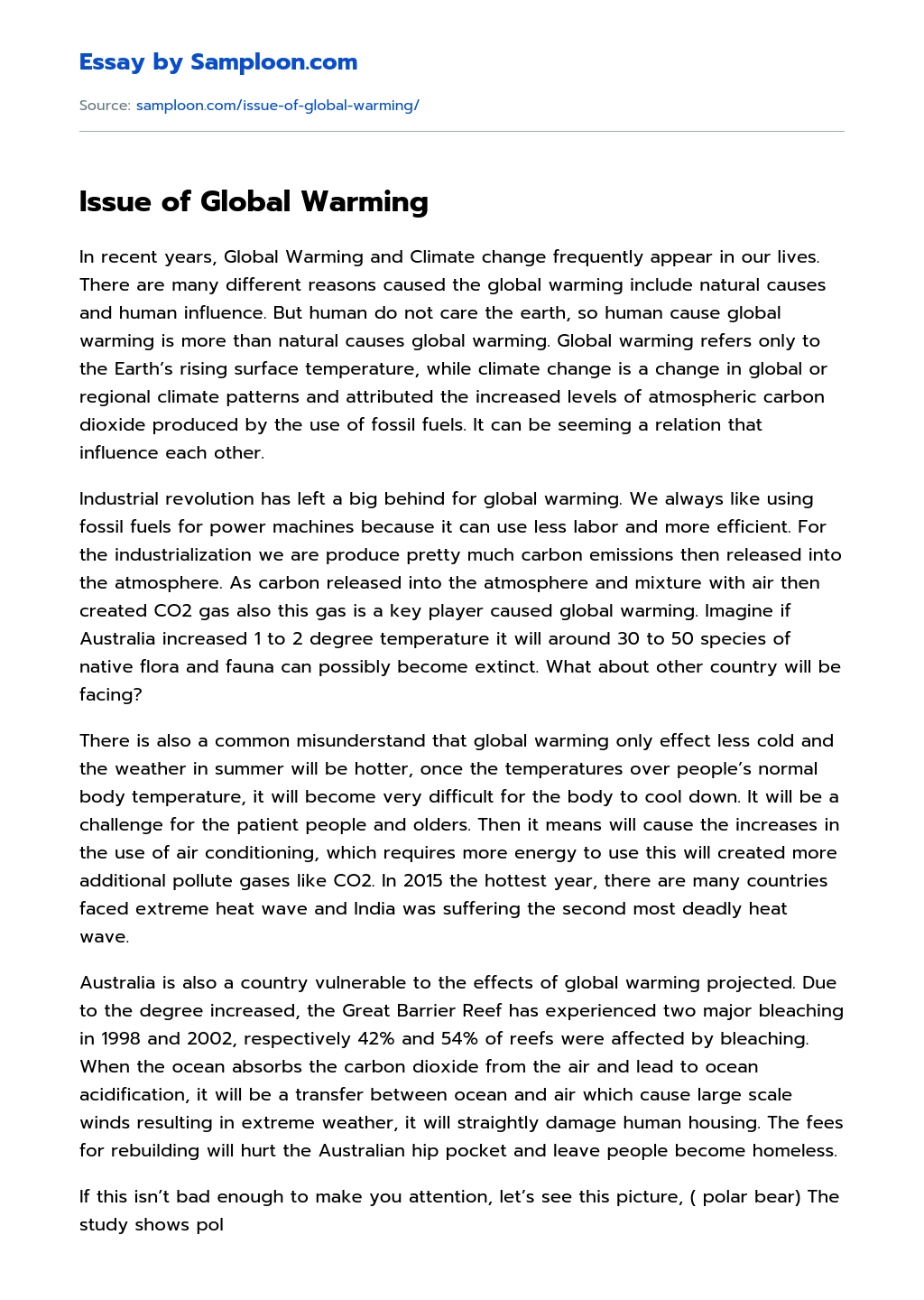 full essay on global warming